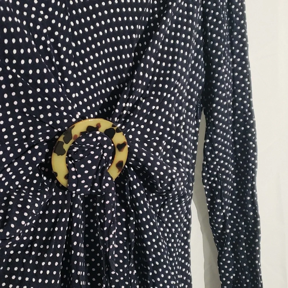 Polka Dot Wrap Dress v neck  knot front long sleeve.  size 14 - Picture 3 of 8